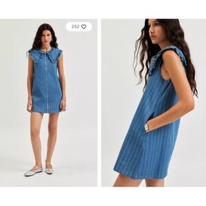 Ghospell Deborah Stripe Denim Mini Dress Size M+ NEW Retro Collar Shift Feminine